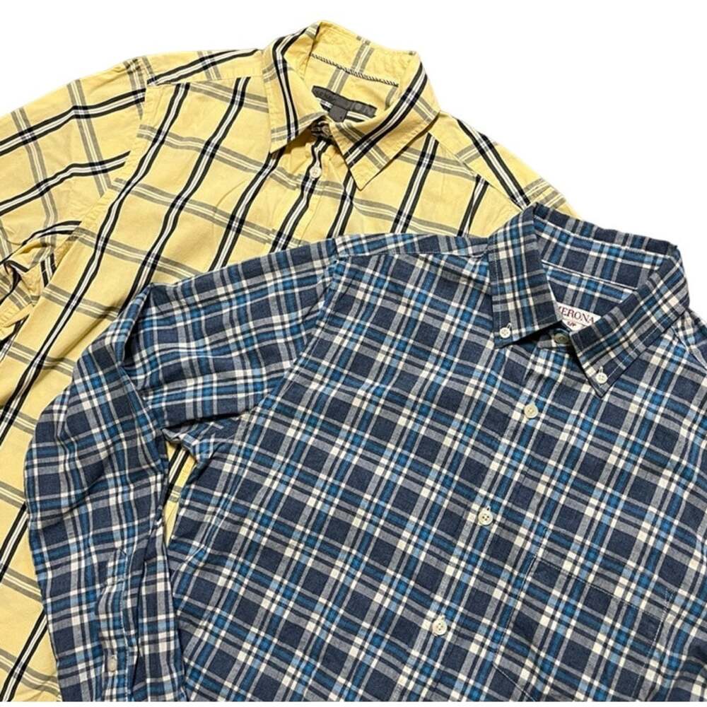 Bundle (2) Preppy 100% Cotton Long Sleeve Button Down Plaid Shirts MEN'S S